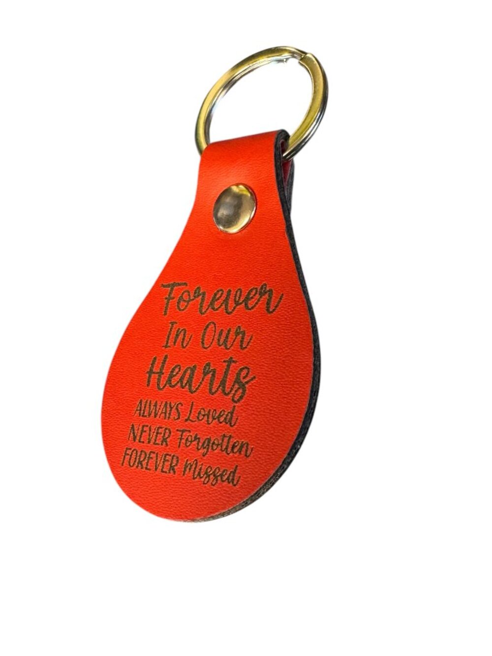 Memorial Leather Keychain, Red, Engraved Forever in Our Hearts, Always Loved